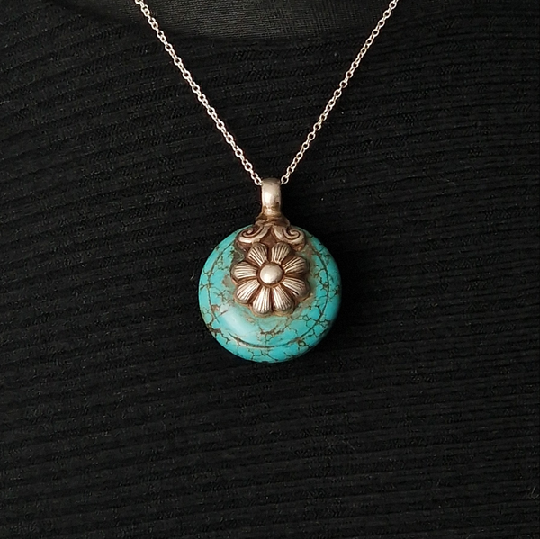 Handmade Vintage Turquoise 925 Silver Sterling Pendant
