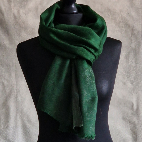 Authentic Kashmiri Paisley Weave Green Pashmina Scarf - Emerald Green