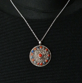 Handcrafted Auspicious Mandela Lapis and Coral Silver Pendant - Baga Ethnik Living Default Title Pendants