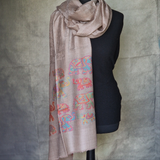 Luxury Cashmere Elephant Design Kani Brown Pashmina Shawl - Rustic Umber