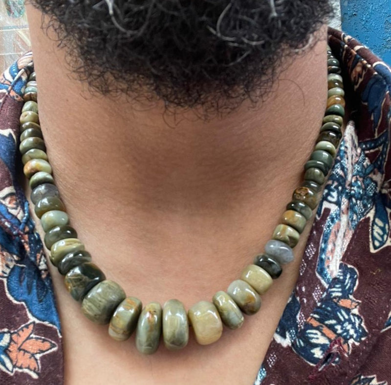 Statement Look Multi Cat's Eye Beaded Boho Silver Necklace - Baga Ethnik Living