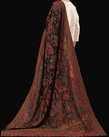 Black Pashmina Kani Shikargah Shawl | Dholi Theme Wool Blend