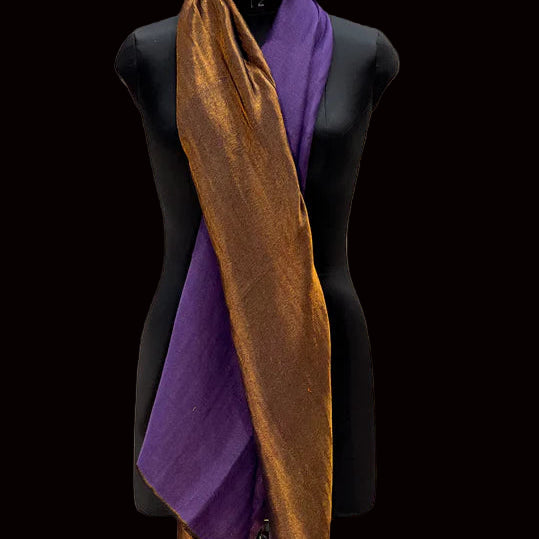 Twilight Collection Shawl – Purple & Gold Radiance, Handwoven Splendor