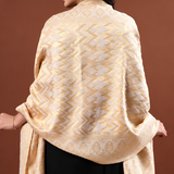 Fine Wool Shawl – Ivory & Gold Geometric Heritage Design