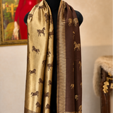 Reversible Fine Wool Shawl – Coffee & Gold Horse Motif Design