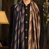 Moonlight Reversible Fine Wool Stole – Navy & Gold Geometric Design