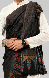 Kashida Vintage Kani Weaved Palla Shawl – Warm, Soft, and Timeless in Black
