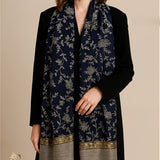 Beautiful Ethnic Weave Wool Shawl – Woolmark Certified, Navy Blue
