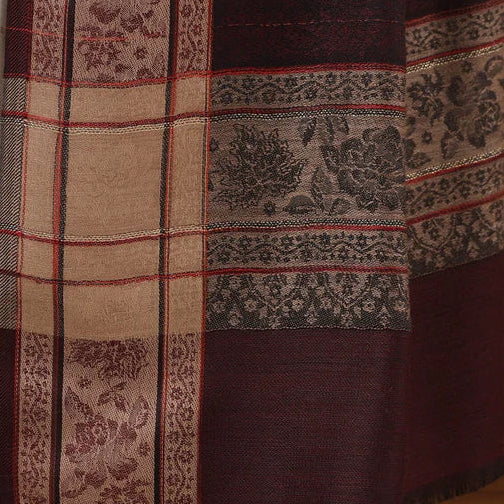Pure Wool Self-Striped Shawl with Border Design – Warm, Soft & Elegant in deep maroon