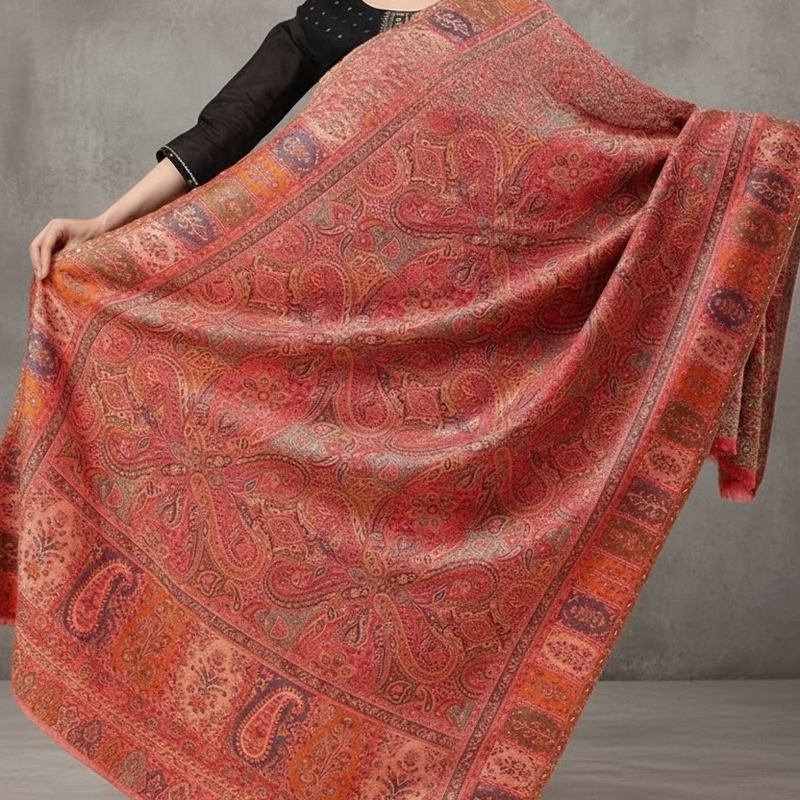 Pure Wool Kani Weave Shawl – Handwoven Paisley Jamawar Design - Baga Ethnik Living Default Title