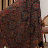 Mandala Muse Full Kani Weaved Black Pashmina Wool Shawl – Multicolour Floral Paisley