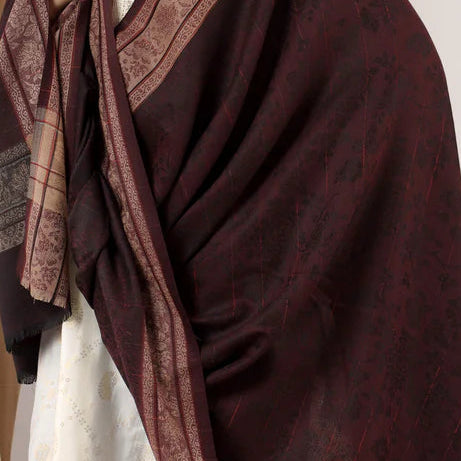 Pure Wool Self-Striped Shawl with Border Design – Warm, Soft & Elegant in deep maroon