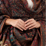 Mandala Muse Full Kani Weaved Black Pashmina Wool Shawl – Multicolour Floral Paisley