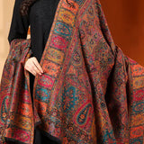 Pure Wool Kani Ethnic Weave Shawl – Black (Woolmark Certified)