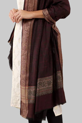 Pure Wool Self-Striped Shawl with Border Design – Warm, Soft & Elegant in deep maroon