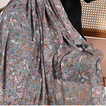 Kalamkari-Style Kani Leaf Shawl – Silk Modal Blend in Elegant Grey