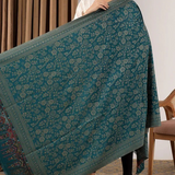 Elegant Kani Weave Pure Wool Shawl – Timeless Craft in Teal Green - Baga Ethnik Living Default Title