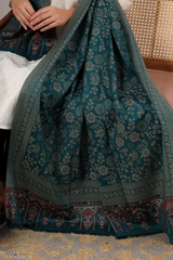 Elegant Kani Weave Pure Wool Shawl – Timeless Craft in Teal Green - Baga Ethnik Living Default Title