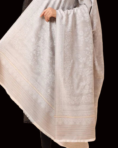 Pashmina Blended Wool Reversible Self Design Shawl – Elegant Silver Grey