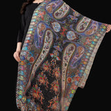 Womens Fine Soft Silk Wool Stole – Black Shikaardar Elephant Print