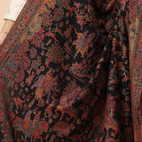 Black Pashmina Kani Shikargah Shawl | Dholi Theme Wool Blend