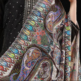 White Silk Wool Stole for Women - Fine Soft Shikaardar Print
