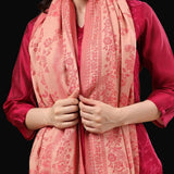 Pure Wool Reversible Pink Floral Motif Shawl – Soft Warm Wool Wrap Scarf for Women