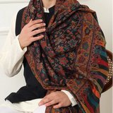 Reversible Kani-Style Pashmina Wool Shawl – Black & Beige