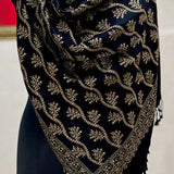 Black Pure Wool Stole – Silver Zari Woven Style