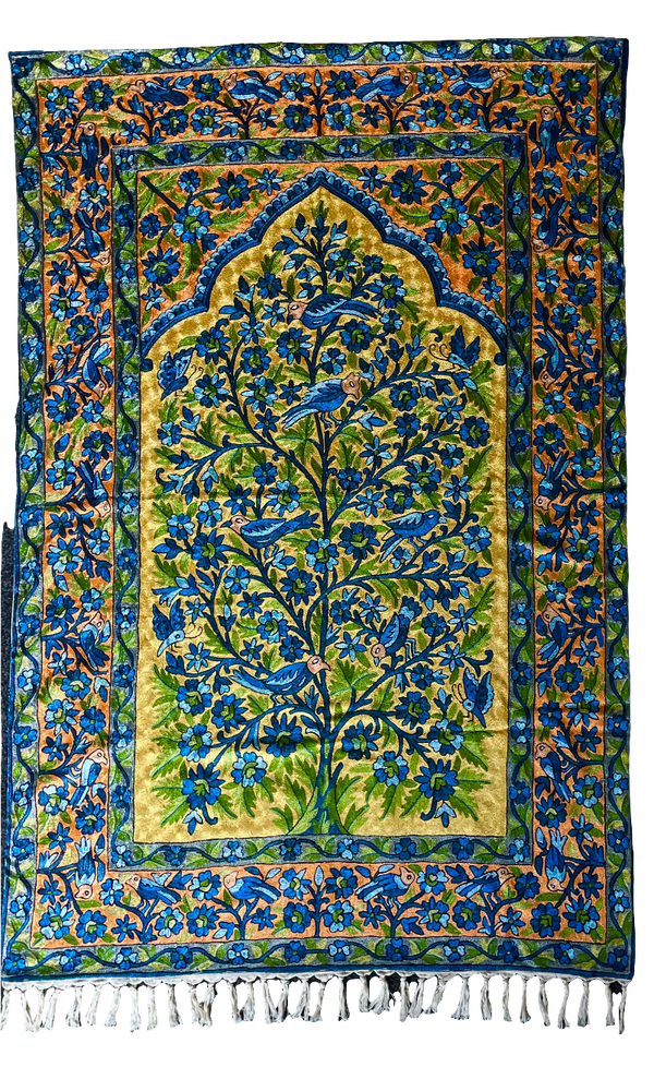 Kashmir Chain-Stitch Handmade Tree Of Life Silk Tapestry