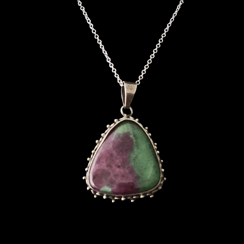 Vintage Ruby Zoisite Silver Handmade Pendant Jewellery - Gift for Her
