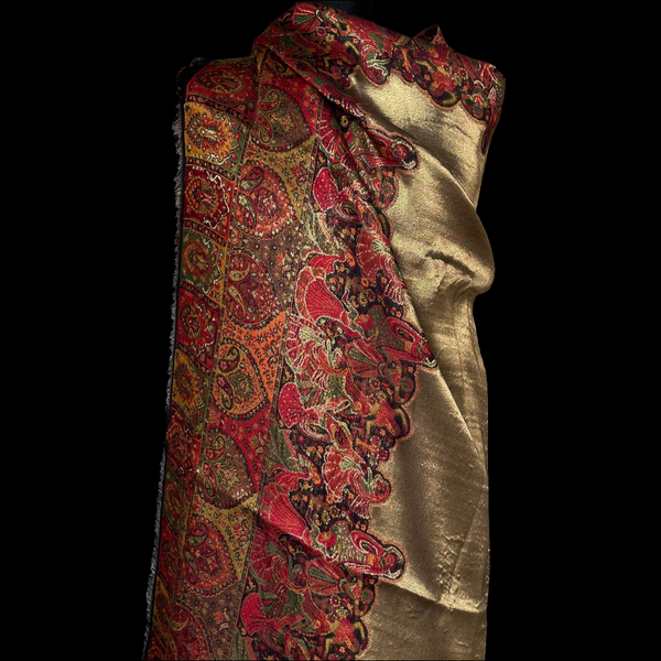 Moonlight Pashmina – Gold-Red Two-Tone Darbar Kani Shawl - Baga Ethnik Living Default Title Accessories:Scarves & Wraps