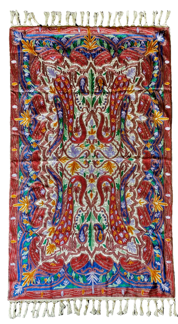 Kashmiri Handmade Chain Stitch Rug Embroidered Wall Hanging
