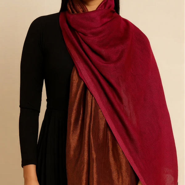 Twilight Reversible Collection Shawl – Maroon Red & Gold Glow, Metallic Thread Elegance