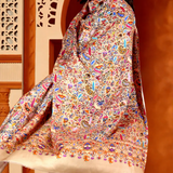 Kalamkari Kani Leaf Print Silk-Wool Pashmina Shawl – Beige Multicolour