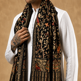 Shikaar-e-Kashmir – Men’s Black Pashmina Wool Shawl with Tilla Embroidery