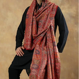 Men’s Red Pashmina Kashmiri Shawl – Paisley Kani Style