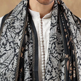 Floral Design Tilla Black Kashmiri Men's Pashmina Shawl