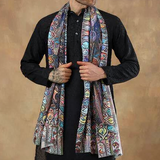 Men's Fine Silk Wool Pashmina Stole – Black Elephant Print