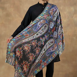 Men's Fine Silk Wool Pashmina Stole – Black Elephant Print