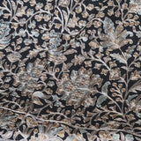 Luxury Black Pashmina Fine Wool Nalki Stole – Gold & Blue Floral Embroidery