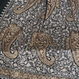 Paisley Black Pashmina Fine Wool Nalki  Hand-Embroidered Stole