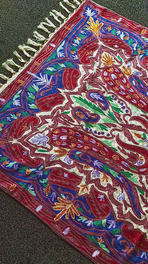 Kashmiri Handmade Chain Stitch Rug Embroidered Wall Hanging