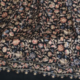 Chinar Leaf Pashmina Fine Wool Nalki Black Hand-Embroidered Stole