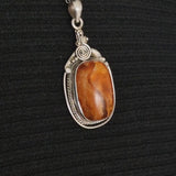 Cloudy Honey Baltic Amber Vintage Silver Sterling 925 Pendant
