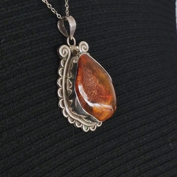 Eye-Catching Natural Vintage Baltic Amber Silver Sterling 925 Pendant