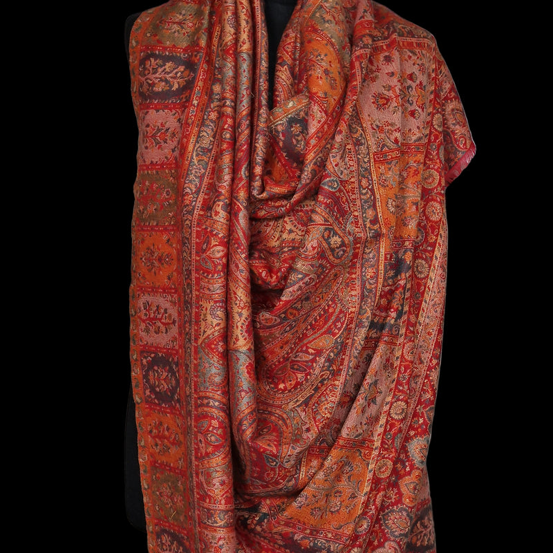 Bloom Jaal Paisley Pashmina Kani-Style Weaved Shawl – Scarlet Red