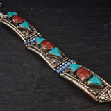 Mantra Silver Tibetan Turquoise and Coral Bracelet Jewellery