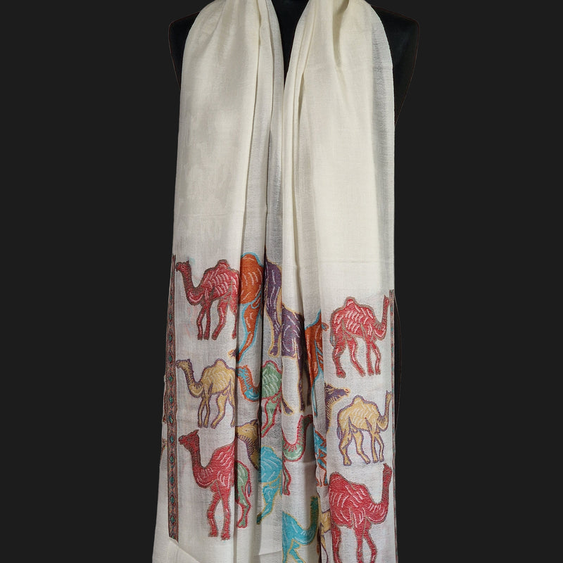 Lightweight Fine Wool Pashmina Stole – Silky White Camel - Baga Ethnik Living Default Title Shawl