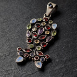 Multi-Gemstone Healing Himalayan Vintage Silver 925 Pendant
